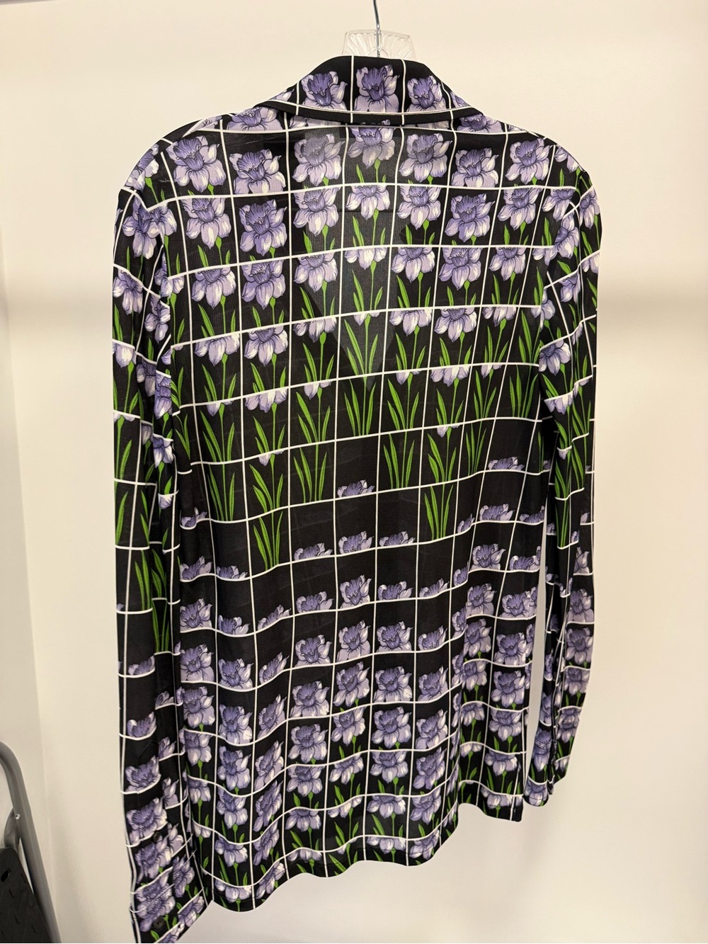 Prada Black Button-Down Shirt with Purple Floral Grid - Picture 7 of 7